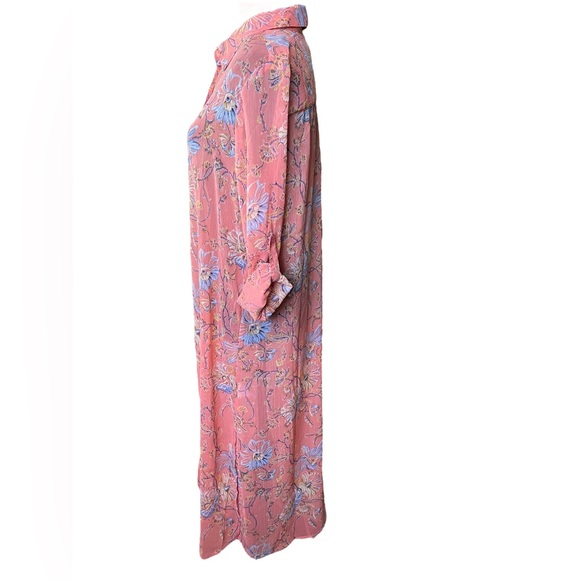 C Wonder Pink Eclectic Cottagecore Artsy Long Sleeve Button Up Duster Tunic Top - Picture 3 of 6